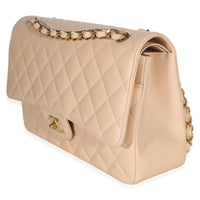 Chanel Beige Quilted Caviar Jumbo Double Flap Bag Handbag 2