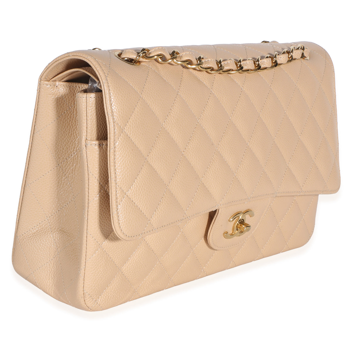 Chanel Beige Quilted Caviar Jumbo Double Flap Bag Handbag 3