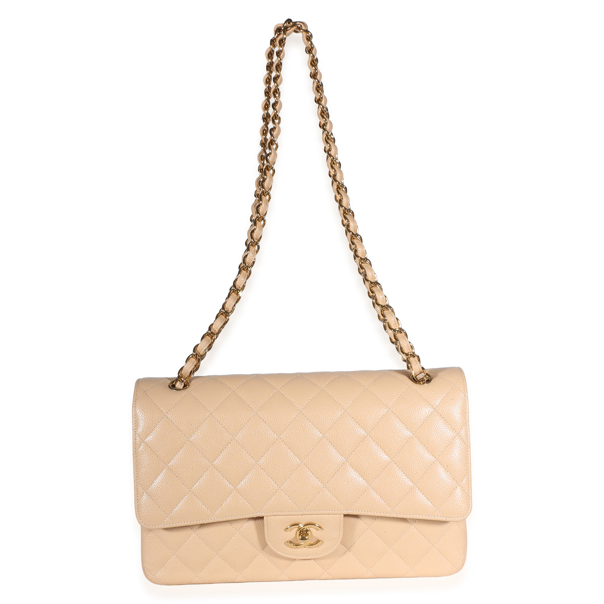 Chanel Beige Quilted Caviar Jumbo Double Flap Bag Handbag 9