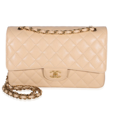 Chanel Beige Quilted Caviar Jumbo Double Flap Bag Handbag id