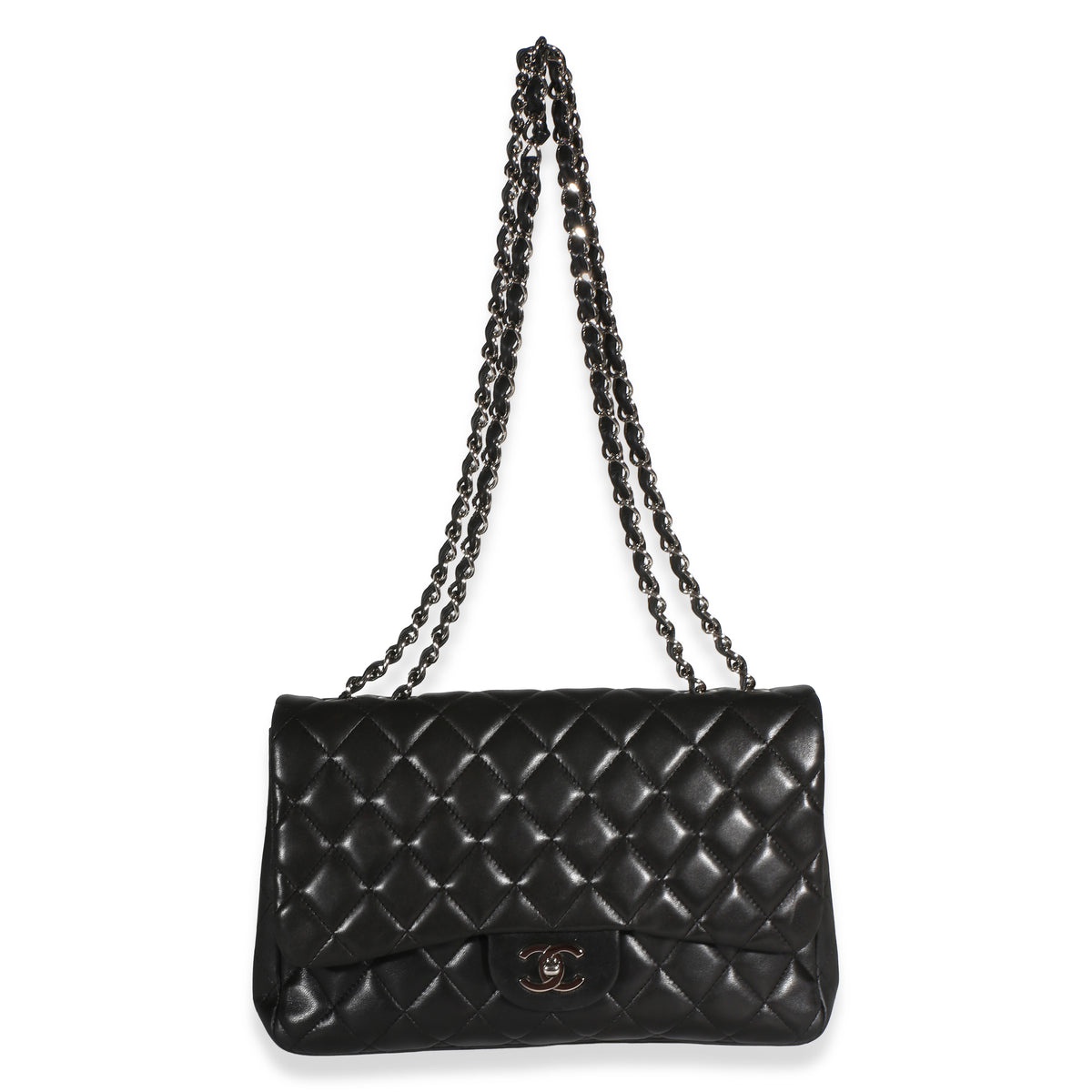 Chanel Black Quilted Lambskin Jumbo Single Flap Bag Handbag 8