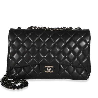 Chanel Black Quilted Lambskin Jumbo Single Flap Bag Handbag fv