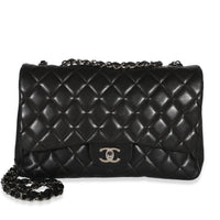 Chanel Black Quilted Lambskin Jumbo Single Flap Bag Handbag fv