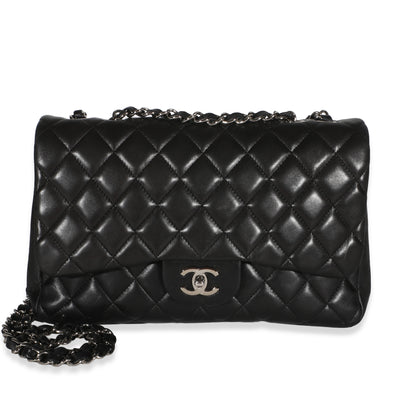 Chanel Black Quilted Lambskin Jumbo Single Flap Bag Handbag id