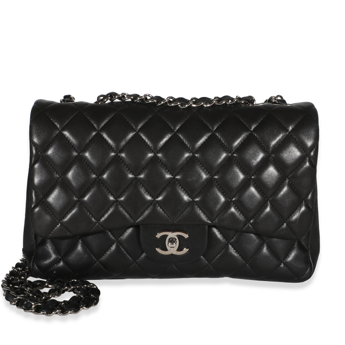 Chanel Black Quilted Lambskin Jumbo Single Flap Bag Handbag id