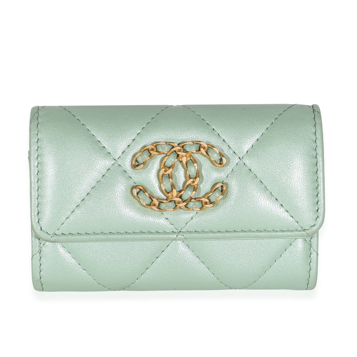 Chanel Iridescent Teal Quilted Lambskin  19 Flap Card Holder Wallet id