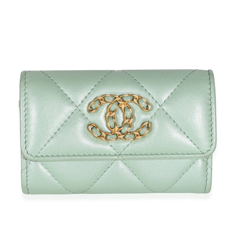 Chanel Iridescent Teal Quilted Lambskin  19 Flap Card Holder Wallet id