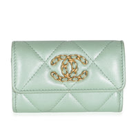 Chanel Iridescent Teal Quilted Lambskin  19 Flap Card Holder Wallet id