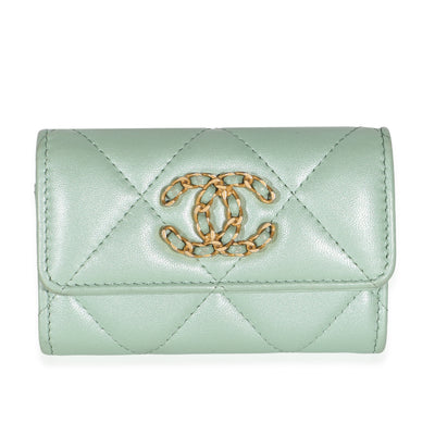 Chanel Iridescent Teal Quilted Lambskin  19 Flap Card Holder Wallet id