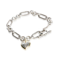 David Yurman Yellow Gold & Sterling Silver Figaro Heart Charm Bracelet fv