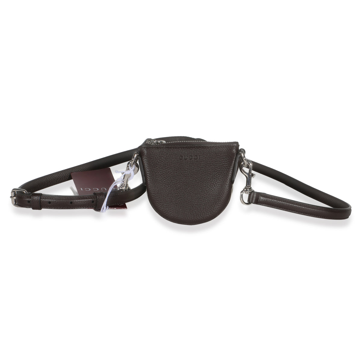 Gucci Brown Pebbled Calfskin Mini B Shoulder Pouch Handbag fv