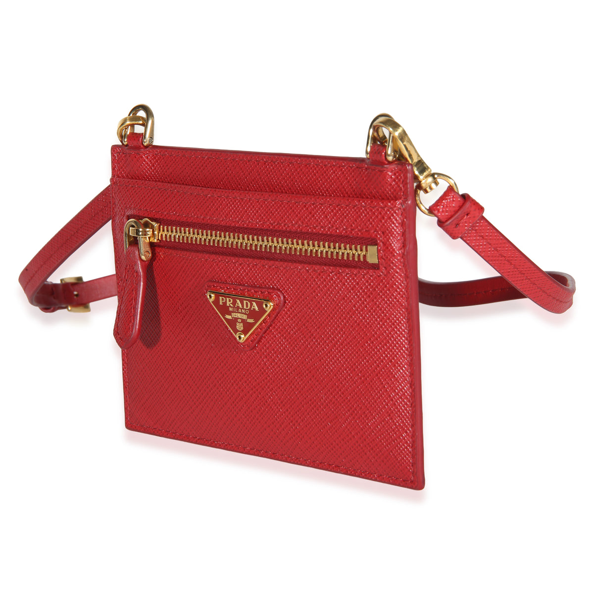 Prada Red Saffiano Triangle Card Holder With Strap Wallet 2