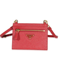 Prada Red Saffiano Triangle Card Holder With Strap Wallet id