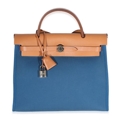 Hermès Herbag 31 Bleu Izimir Fauve Toile Vache Hunter Herbag Zip 31 PM PHW Handbag id