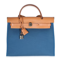 Hermès Herbag 31 Bleu Izimir Fauve Toile Vache Hunter Herbag Zip 31 PM PHW Handbag id