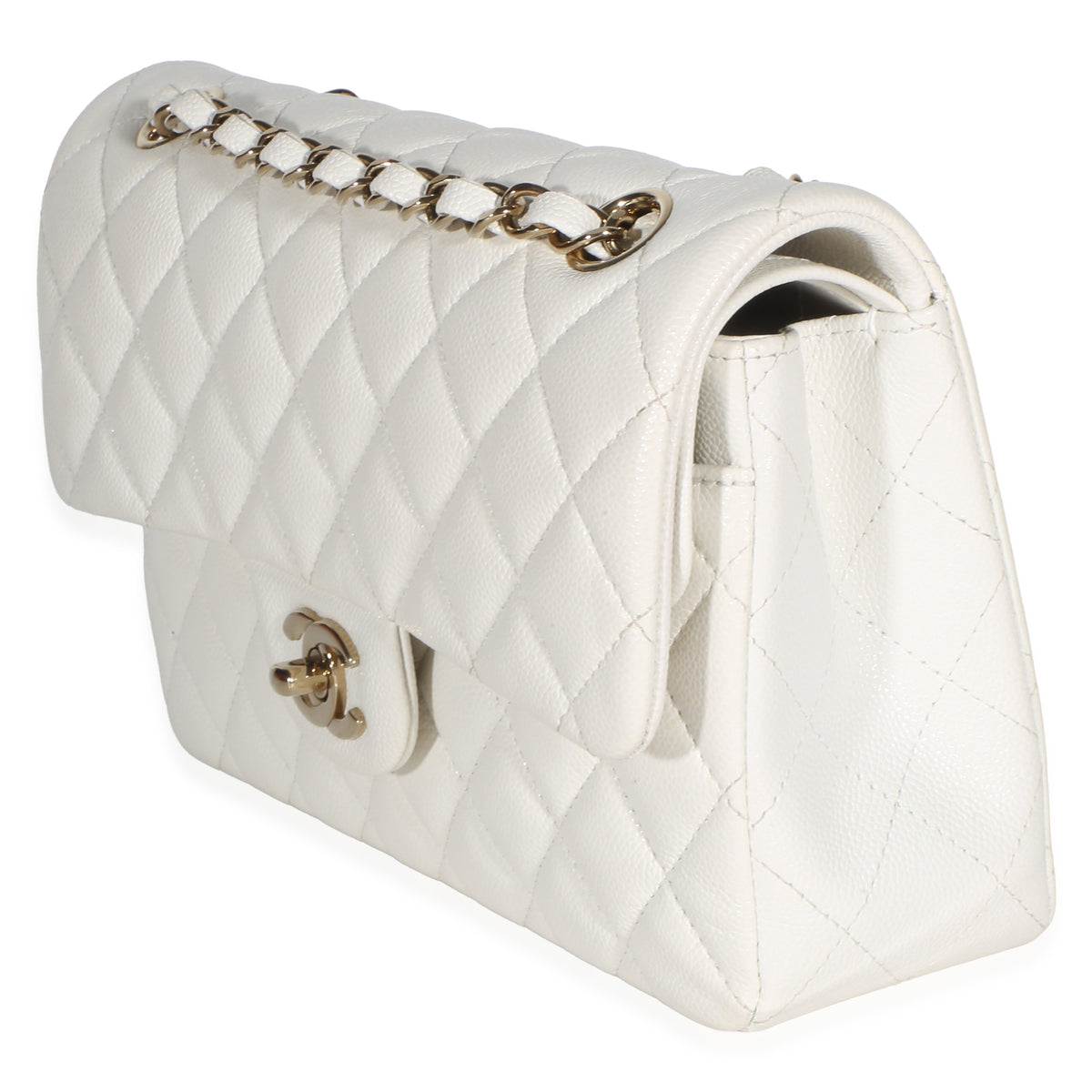 Chanel White Quilted Caviar Small Classic Double Flap Bag Handbag 2