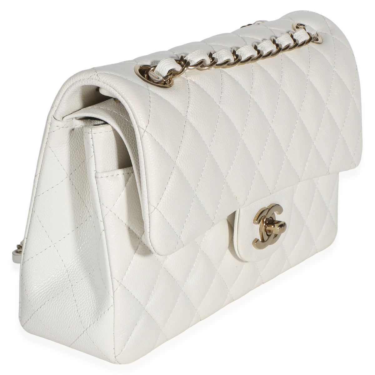 Chanel White Quilted Caviar Small Classic Double Flap Bag Handbag 3