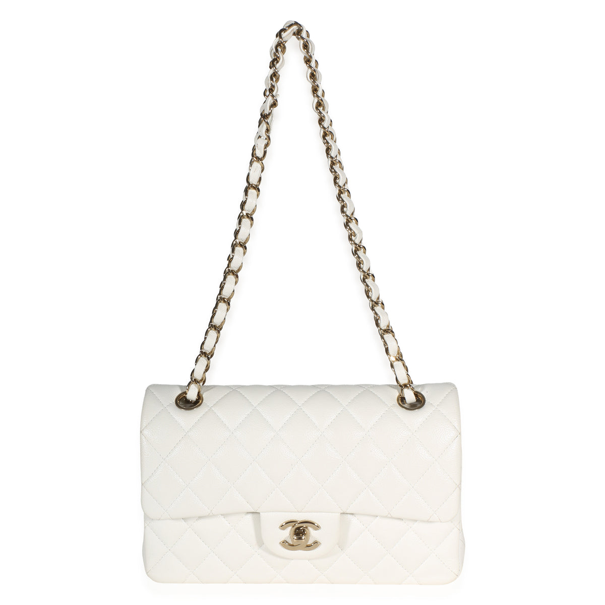 Chanel White Quilted Caviar Small Classic Double Flap Bag Handbag 8