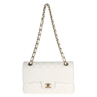 Chanel White Quilted Caviar Small Classic Double Flap Bag Handbag 8