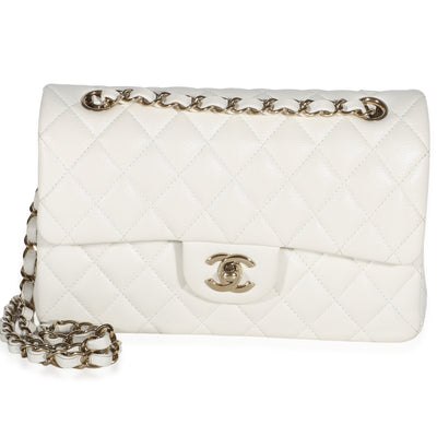 Chanel White Quilted Caviar Small Classic Double Flap Bag Handbag fv