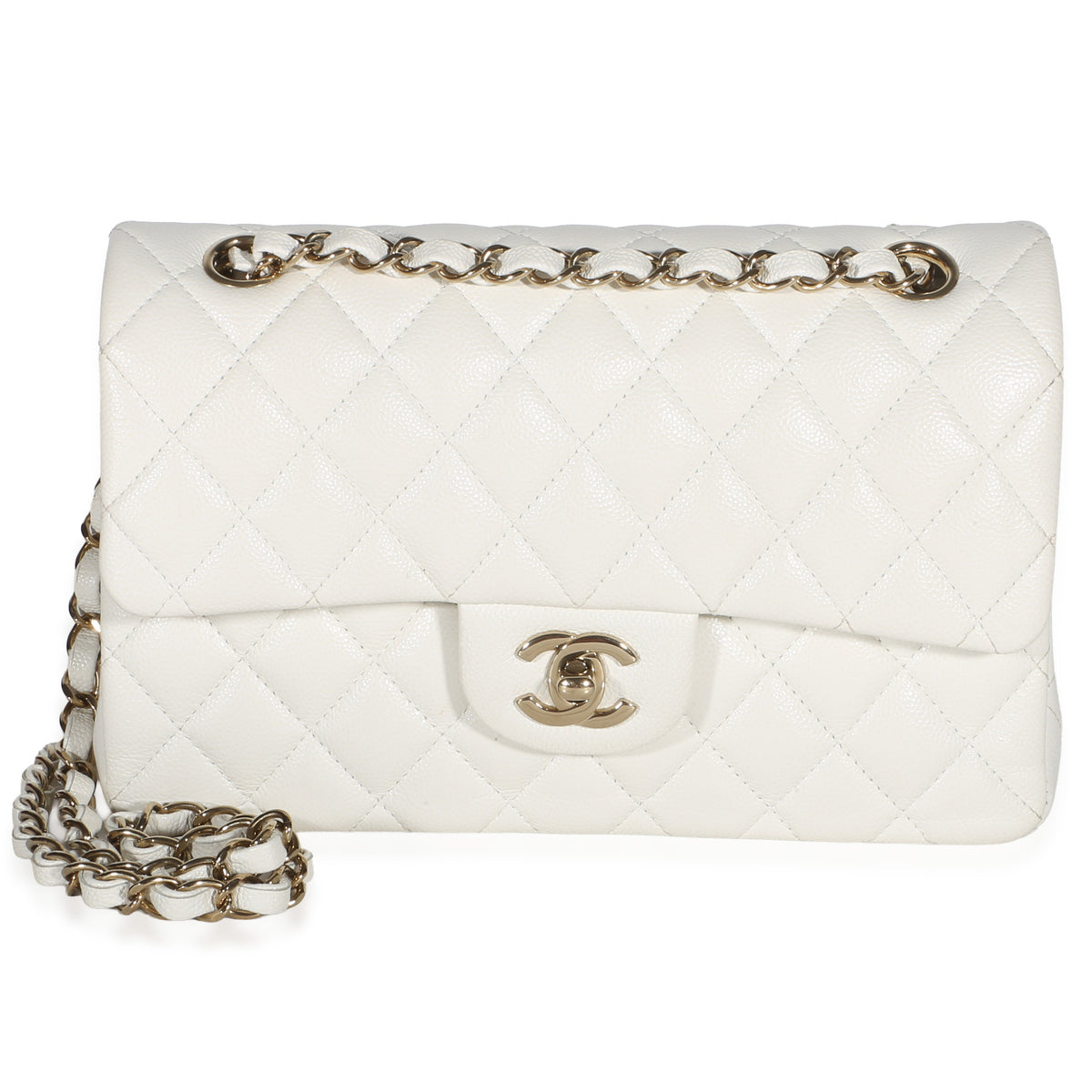 Chanel White Quilted Caviar Small Classic Double Flap Bag Handbag id
