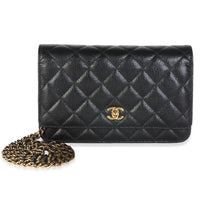 Chanel Black Quilted Caviar CC Wallet On Chain Handbag fv