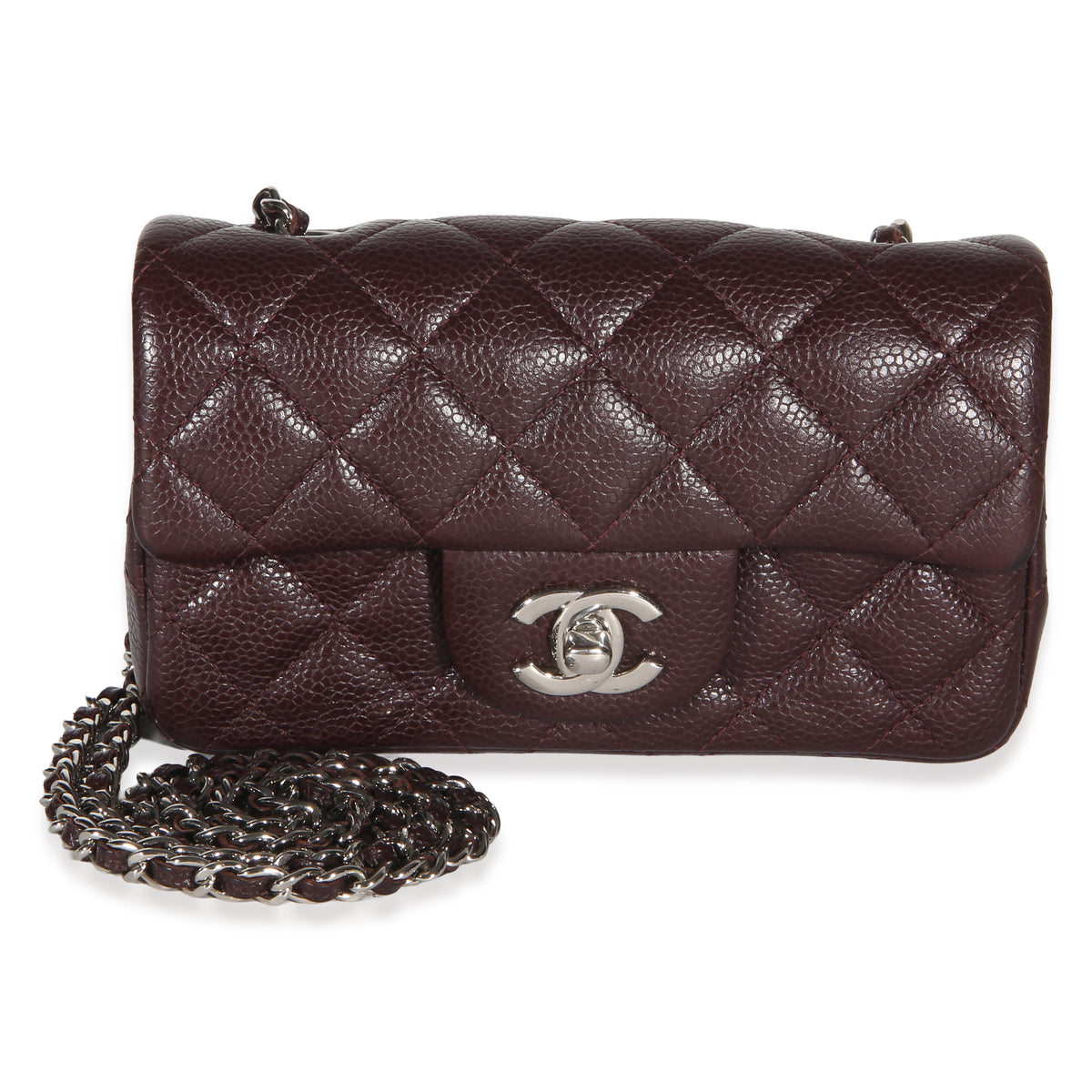 Chanel Burgundy Quilted Caviar Extra Mini Rectangular Flap Bag Handbag id