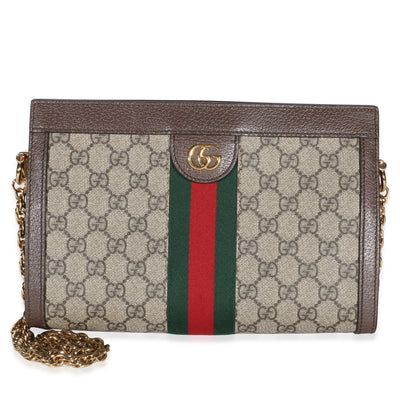 Gucci Beige GG Supreme Monogram Web Small Ophidia Chain Shoulder Bag Handbag id