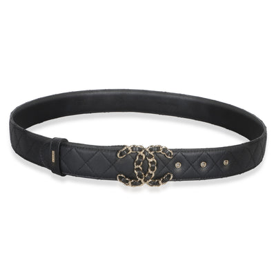 Chanel Black Quilted Calfskin CC Chain Belt 85/34 id