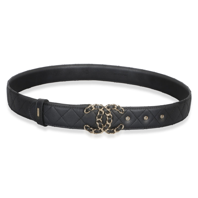 Chanel Black Quilted Calfskin CC Chain Belt 85/34 id
