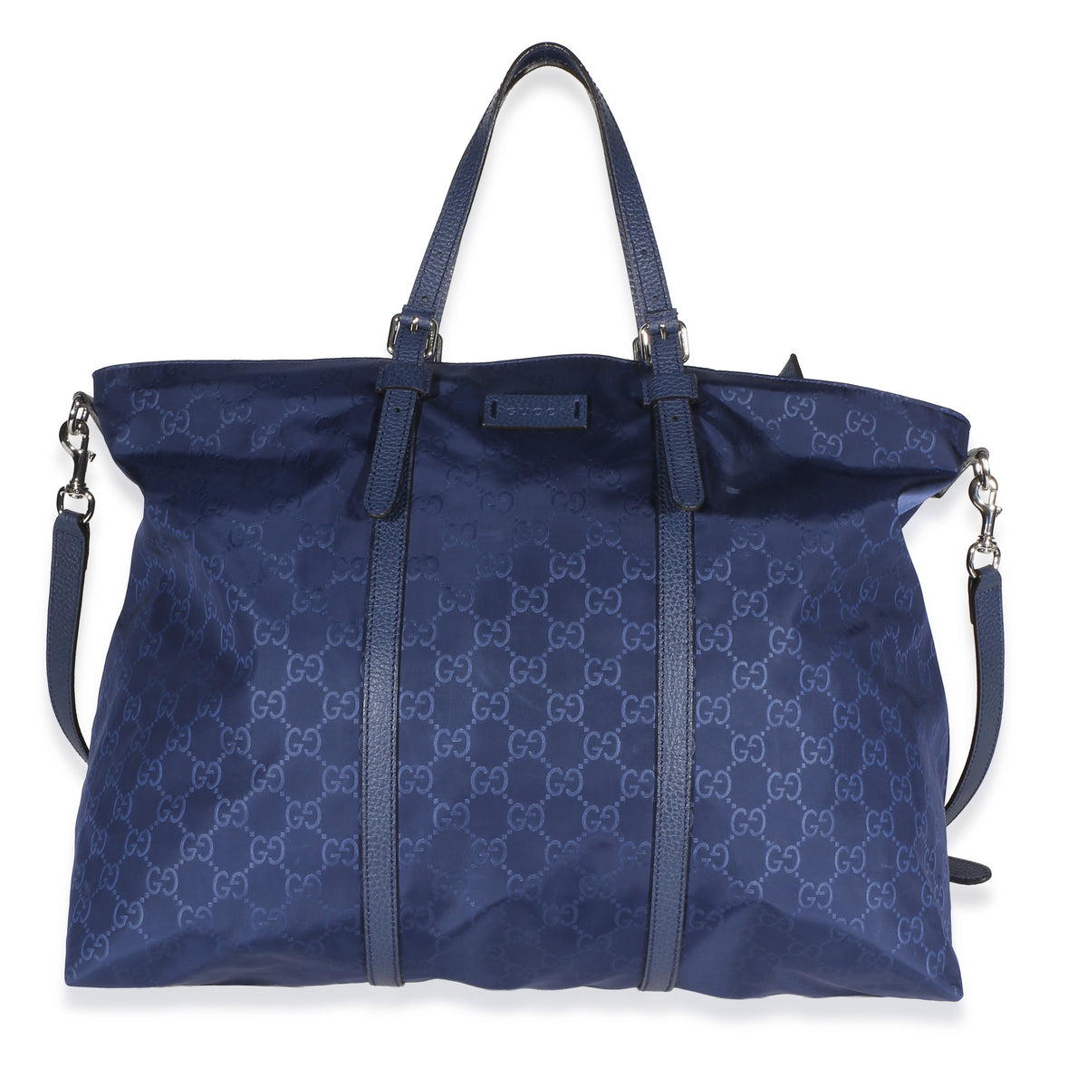 Gucci Navy Nylon Monogram Dollar Calfskin Large Vertical Tote Handbag id