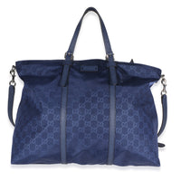 Gucci Navy Nylon Monogram Dollar Calfskin Large Vertical Tote Handbag id