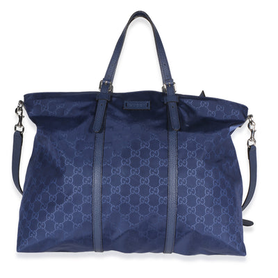 Gucci Navy Nylon Monogram Dollar Calfskin Large Vertical Tote Handbag id