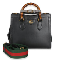 Gucci Black Textured Dollar Calfskin Web Medium Diana Tote Handbag id
