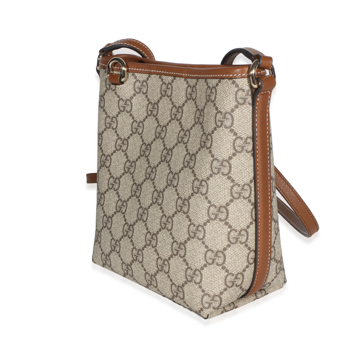 Gucci Beige Dark Brown GG Supreme Monogram Emblem Nano Bucket Bag Handbag 2