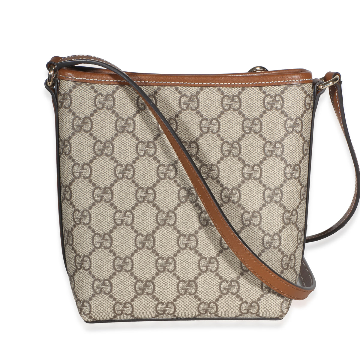 Gucci Beige Dark Brown GG Supreme Monogram Emblem Nano Bucket Bag Handbag 4