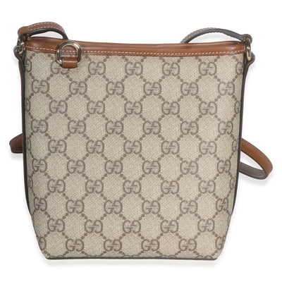 Gucci Beige Dark Brown GG Supreme Monogram Emblem Nano Bucket Bag Handbag fv