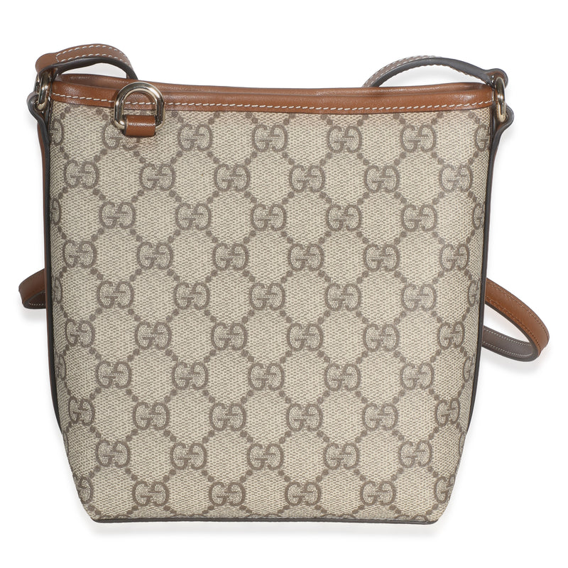 Gucci Beige Dark Brown GG Supreme Monogram Emblem Nano Bucket Bag Handbag fv