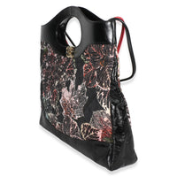 Chanel Black Pink Floral Canvas Calfskin Large 31 Shopping Bag Handbag 2