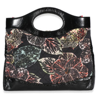 Chanel Black Pink Floral Canvas Calfskin Large 31 Shopping Bag Handbag 4