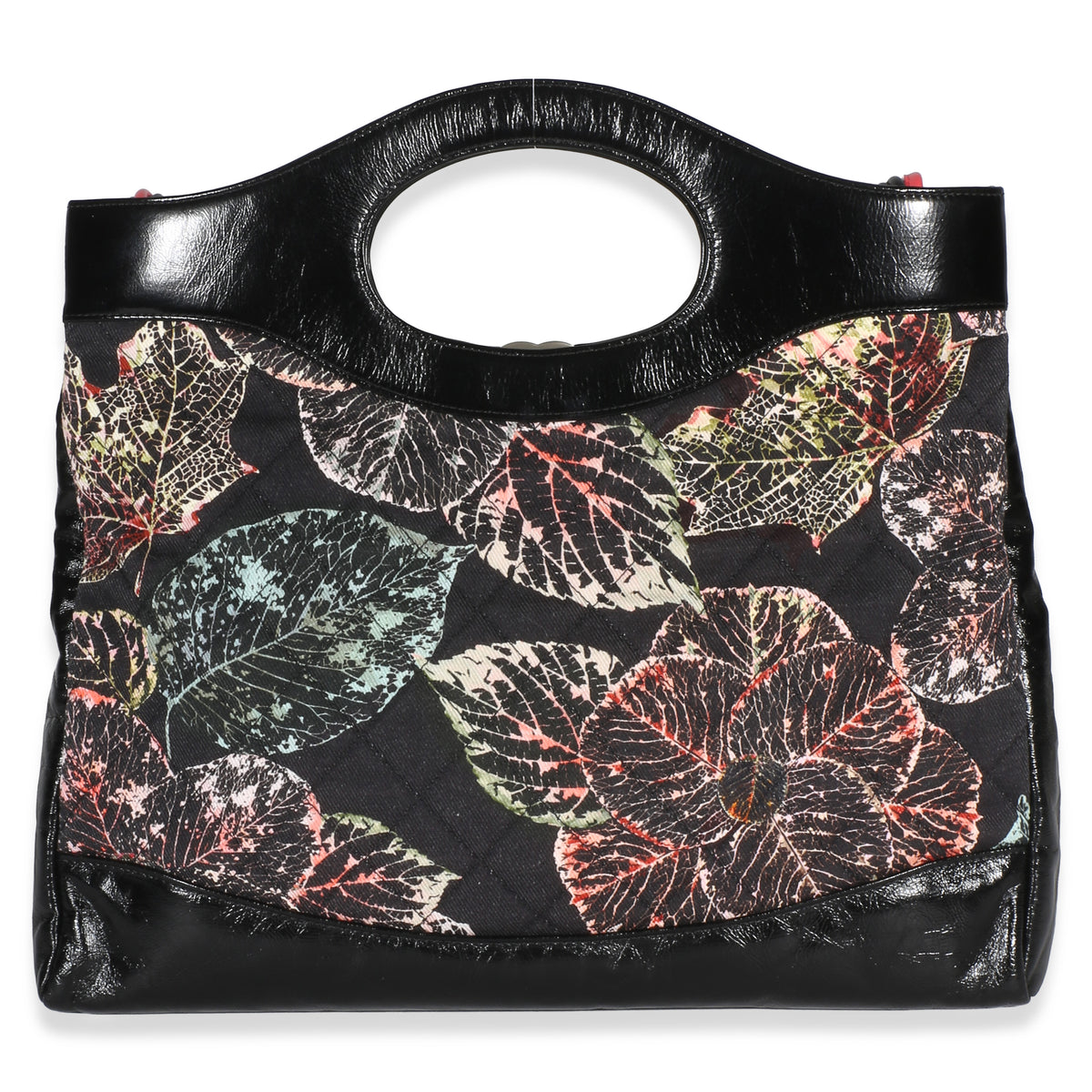Chanel Black Pink Floral Canvas Calfskin Large 31 Shopping Bag Handbag 4