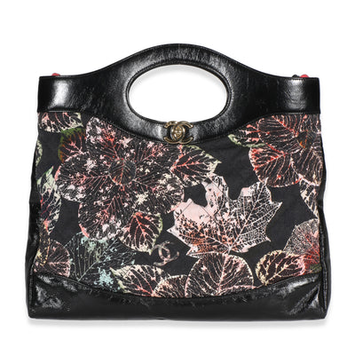 Chanel Black Pink Floral Canvas Calfskin Large 31 Shopping Bag Handbag id