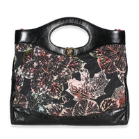 Chanel Black Pink Floral Canvas Calfskin Large 31 Shopping Bag Handbag id