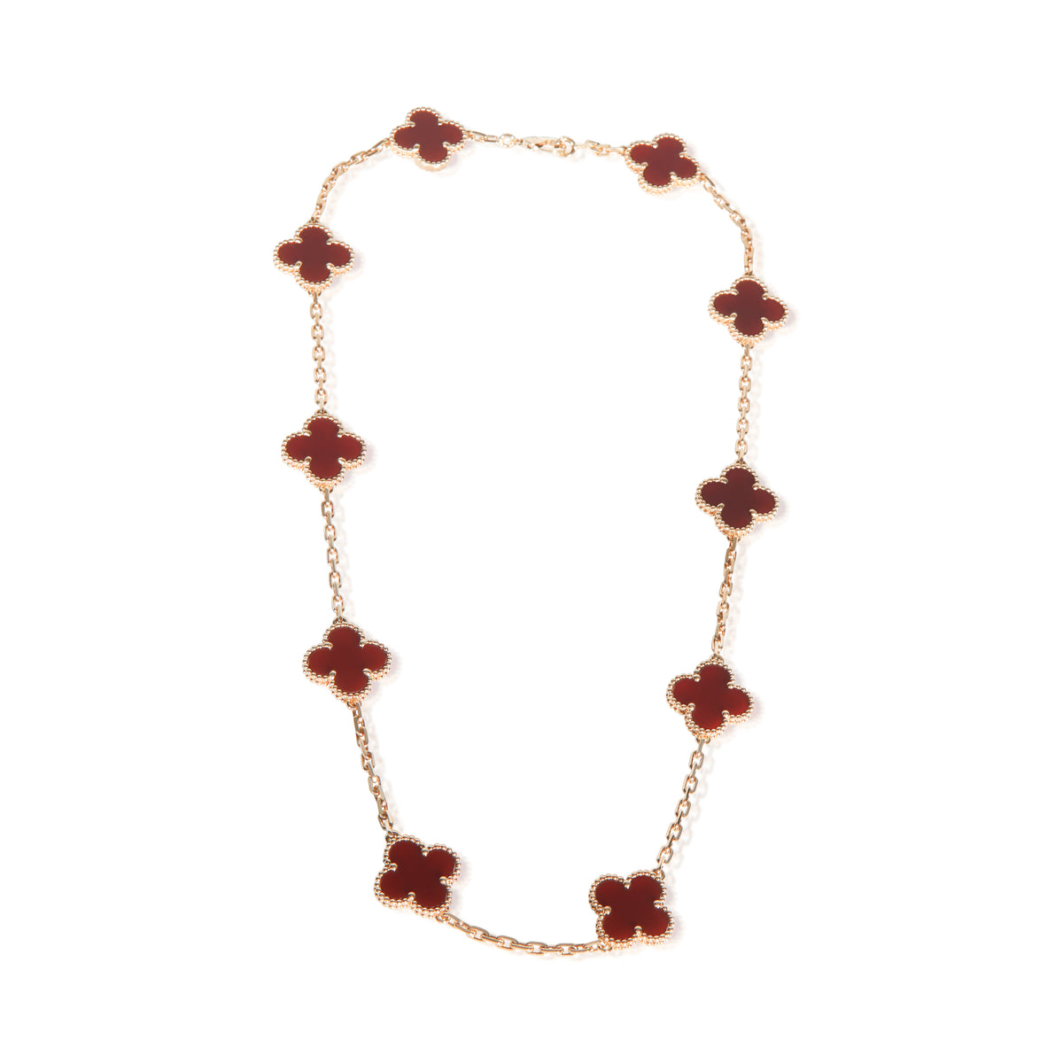 Van Cleef & Arpels Yellow Gold Carnelian Vintage Alhambra Necklace 4