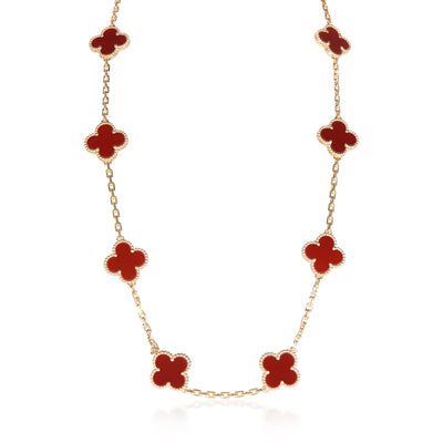 Van Cleef & Arpels Yellow Gold Carnelian Vintage Alhambra Necklace fv