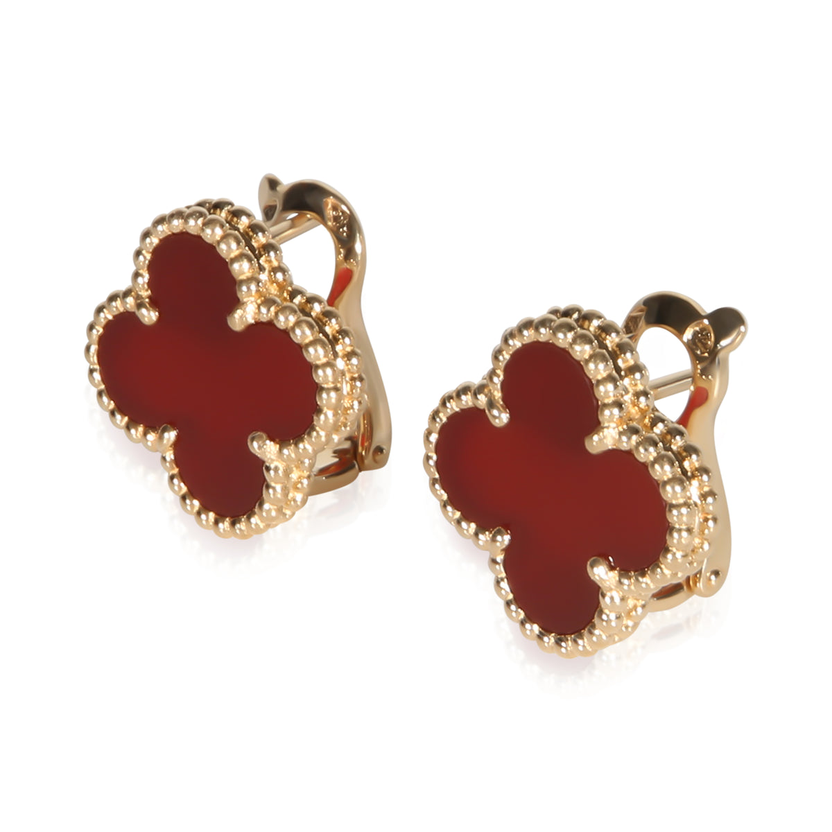Van Cleef & Arpels Yellow Gold Carnelian Vintage Alhambra Earrings 2
