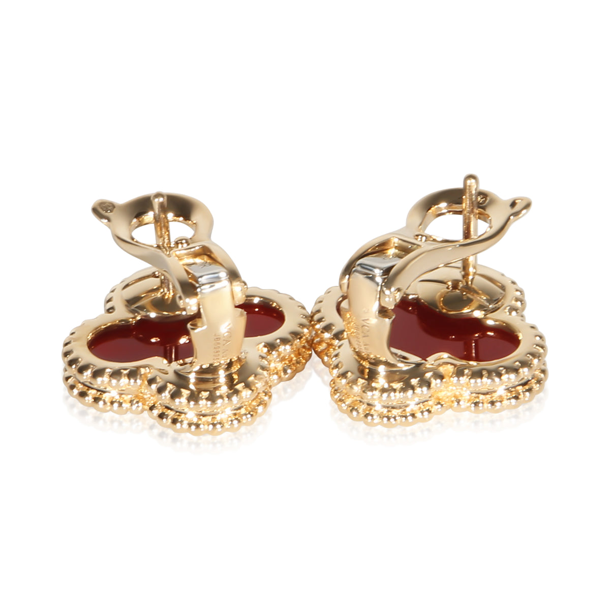 Van Cleef & Arpels Yellow Gold Carnelian Vintage Alhambra Earrings 5