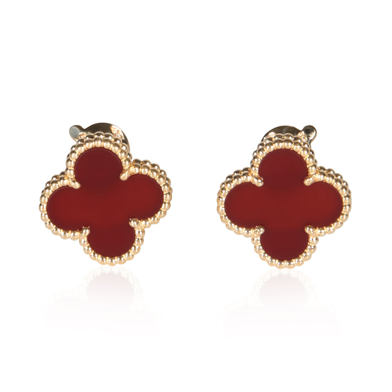 Van Cleef & Arpels Yellow Gold Carnelian Vintage Alhambra Earrings fv