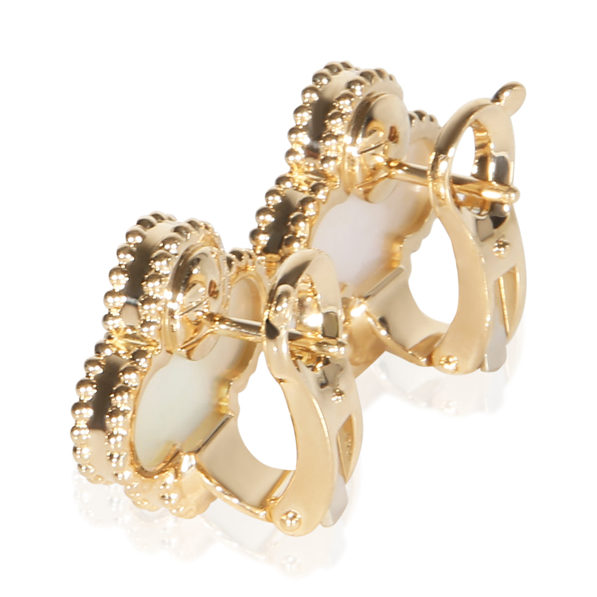Van Cleef & Arpels Yellow Gold Mother Of Pearl Vintage Alhambra Earrings 4