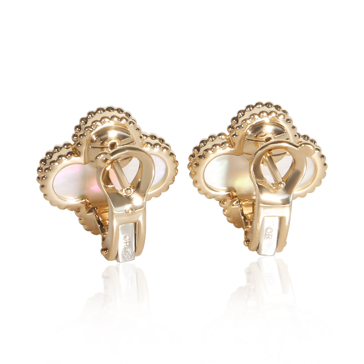 Van Cleef & Arpels Yellow Gold Mother Of Pearl Vintage Alhambra Earrings 5